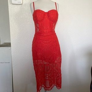 Bebe Red Lace Midi Dress